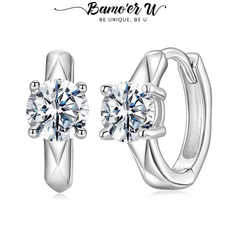 Bamoer 0.5CT Moissanite Hoop Earrings – 925 Sterling Silver, Angular Design, Certified Women’s Jewelry