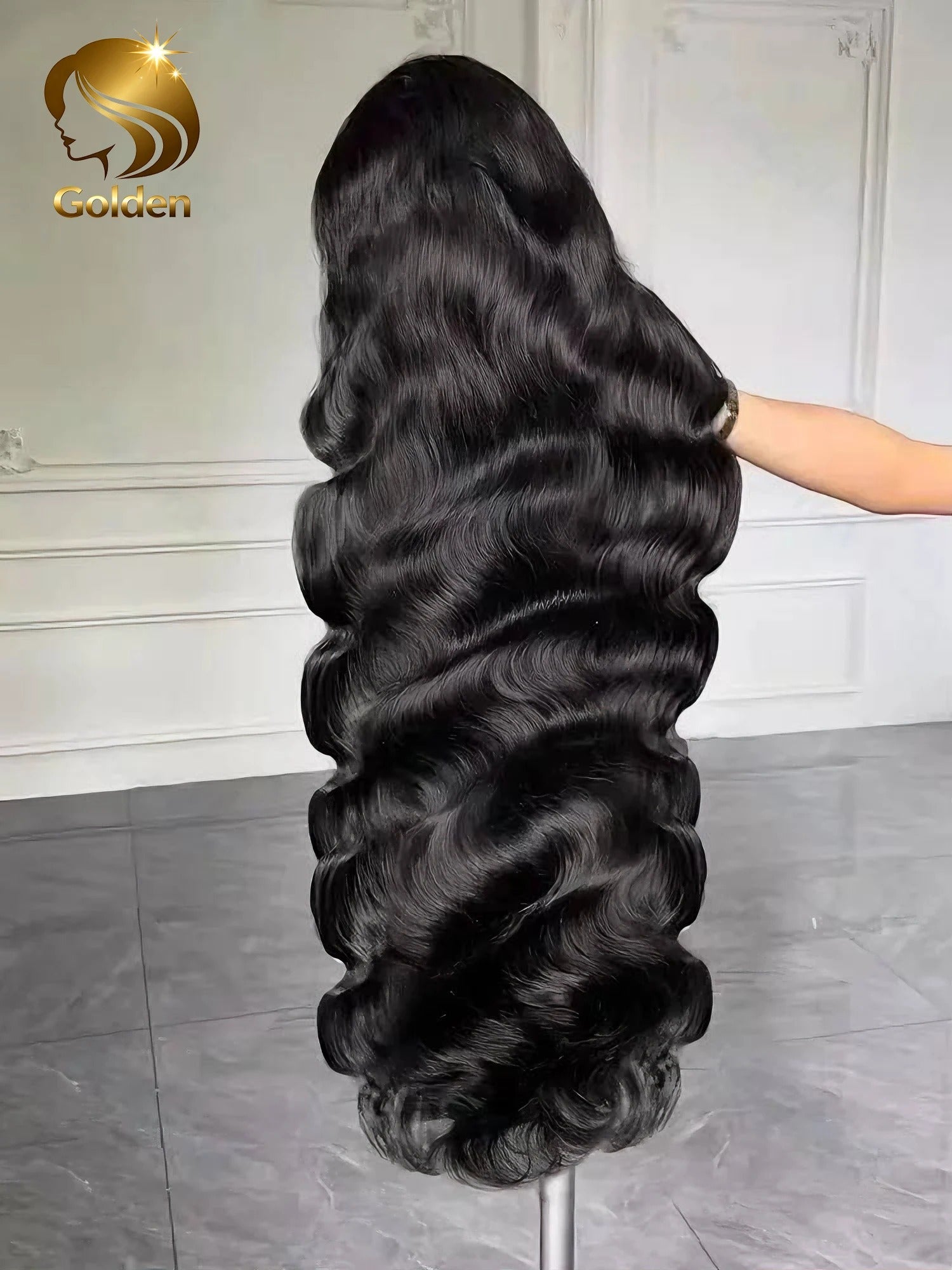 Golden Body Wave HD Lace Frontal Wig 28–30" 250 Density Brazilian Human Hair Glueless Wig