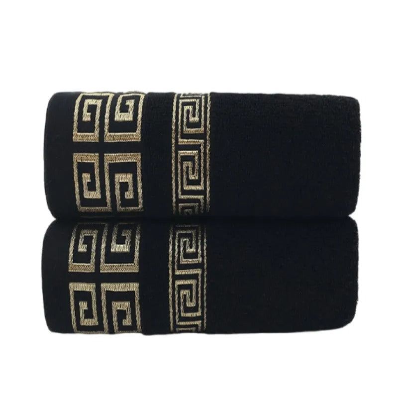 Black Cotton Embroidered Hotel Bath Towels (2pcs, Quick-Dry)