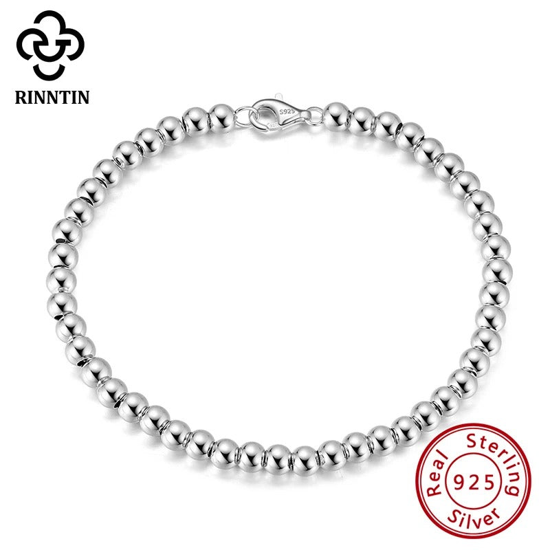 Rinntin 925 Sterling Silver 4mm Bead Ball Bracelet (SB103)
