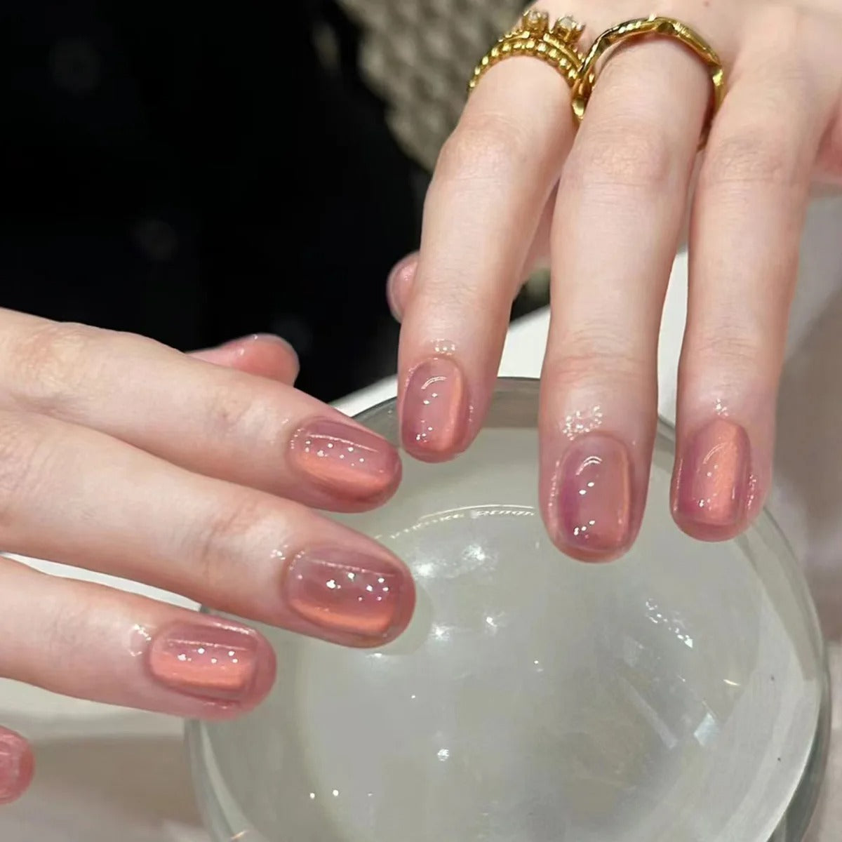 24Pcs Pink Gradient Glossy Press-On Nails (Oval)