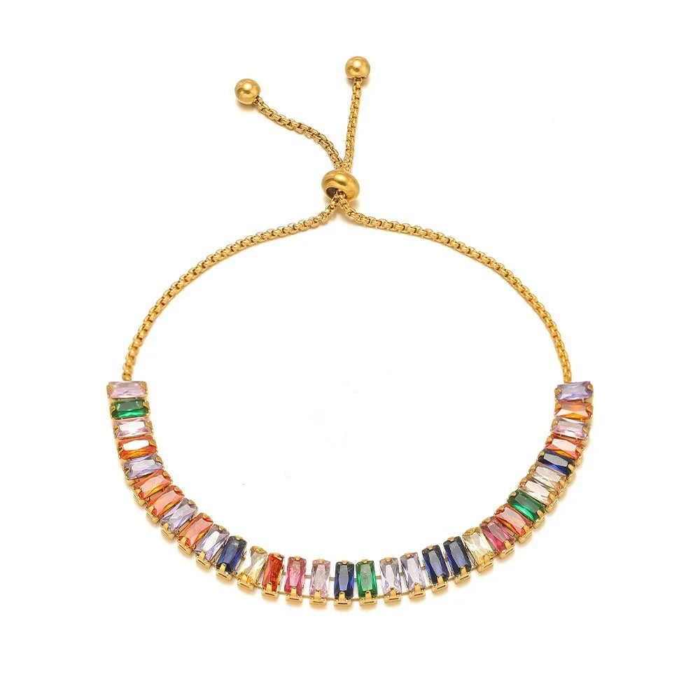 Stainless Steel CZ Inlaid Gold Chain Bracelet for Women