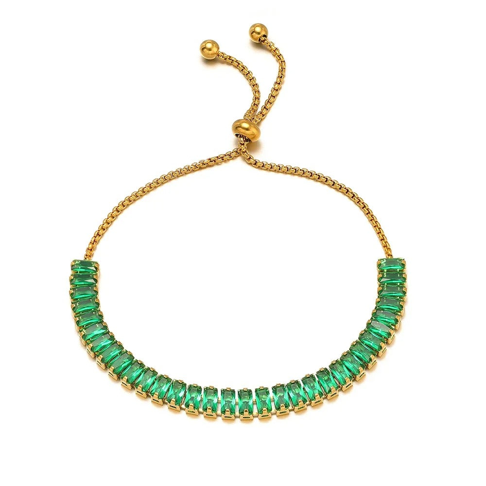 Stainless Steel CZ Inlaid Gold Chain Bracelet for Women