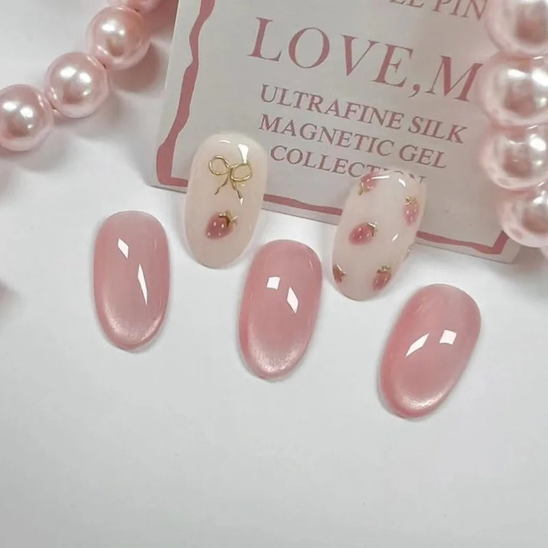 24Pcs Pink Gradient Glossy Press-On Nails (Oval)