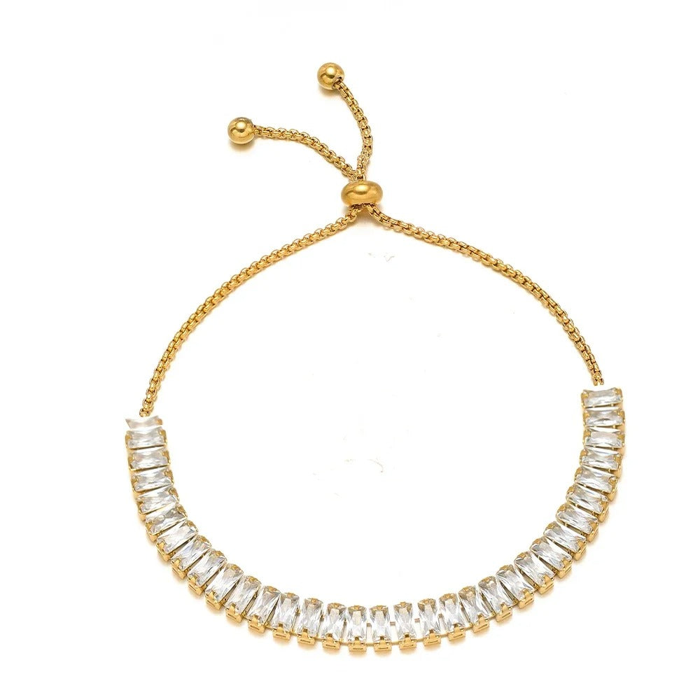 Stainless Steel CZ Inlaid Gold Chain Bracelet for Women