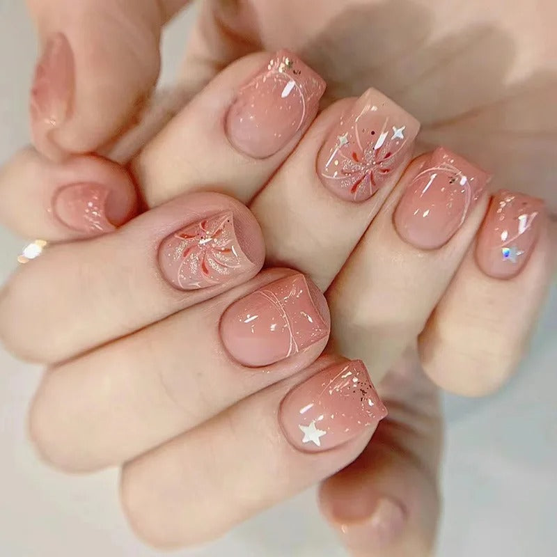 24Pcs Pink Gradient Glossy Press-On Nails (Oval)