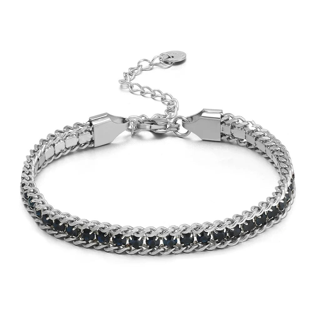 Stainless Steel CZ Inlaid Gold Chain Bracelet for Women