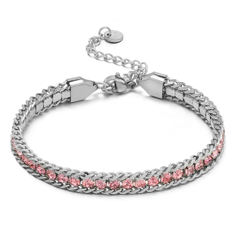 Stainless Steel CZ Inlaid Gold Chain Bracelet for Women