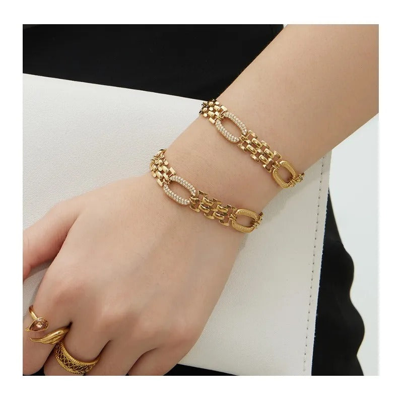 Gold-Plated Zircon Stainless Steel Bracelet for Women