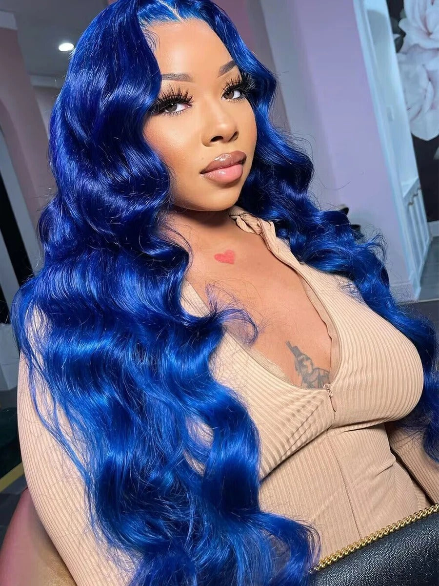 Blue Body Wave 13x4 HD Lace Front Wig (Pre-Plucked, Brazilian Human Hair)