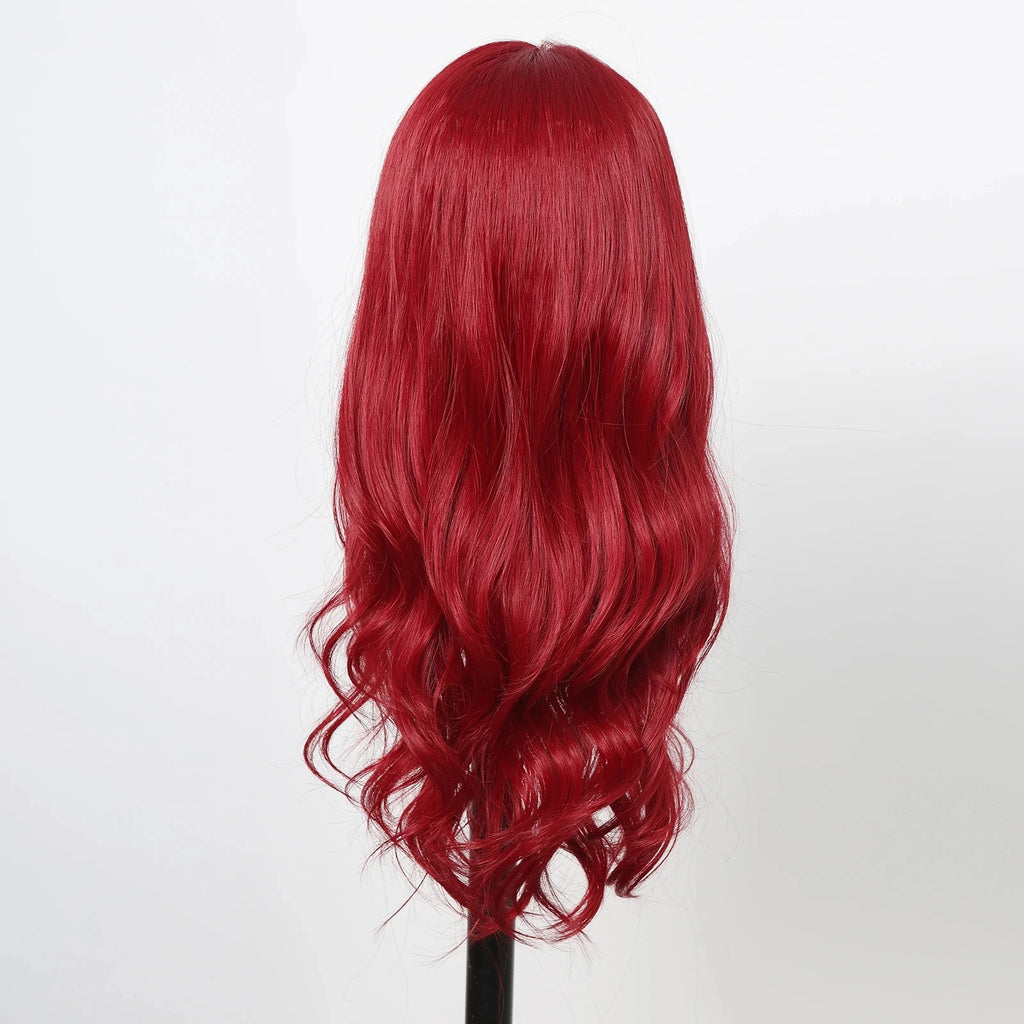 Red Center-Parted Long Wavy Synthetic Cosplay Wig