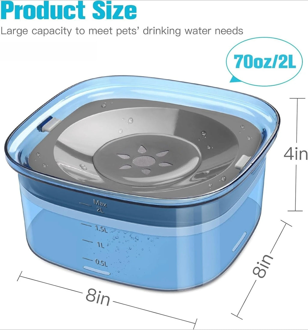 70oz Spill-Proof Dog Water Bowl – 2L Large No-Splash Slow Feeder