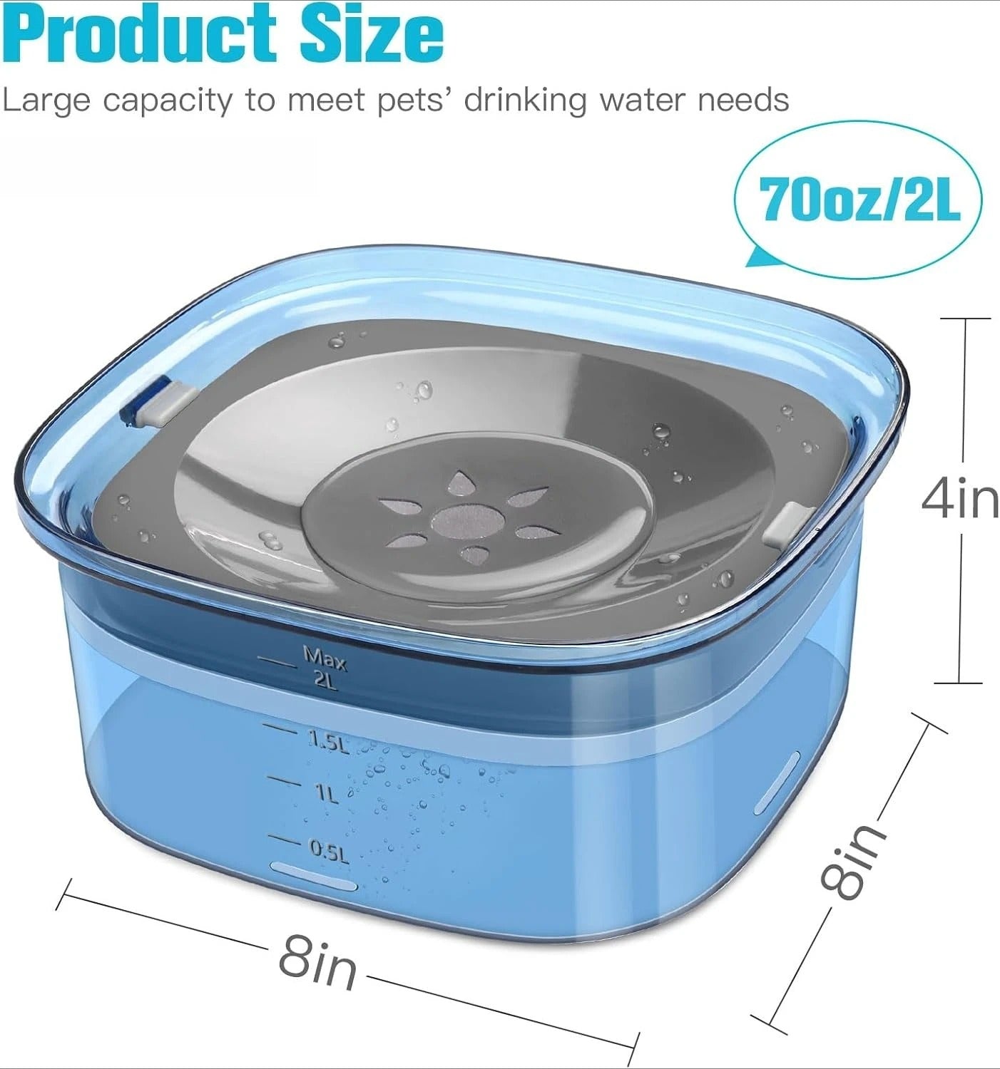 70oz Spill-Proof Dog Water Bowl – 2L Large No-Splash Slow Feeder