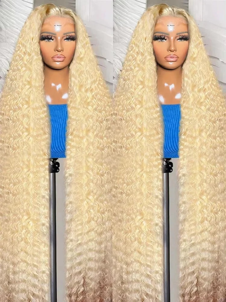 613 Curly Honey Blonde HD Lace Front Human Hair Wig (Loose Deep Wave, 13x4/13x6)