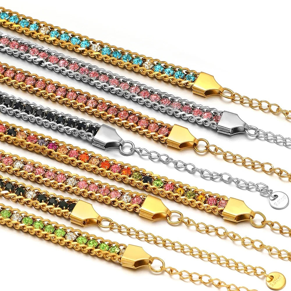 Stainless Steel CZ Inlaid Gold Chain Bracelet for Women