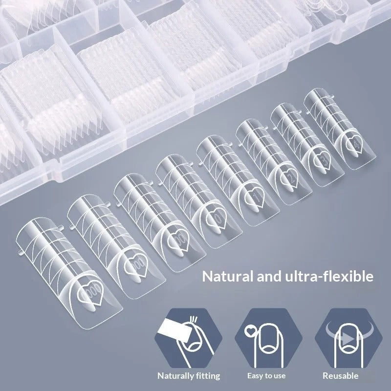150pcs Dual Nail Forms Kit – Stiletto, Almond, Square, French Line (15 Sizes)