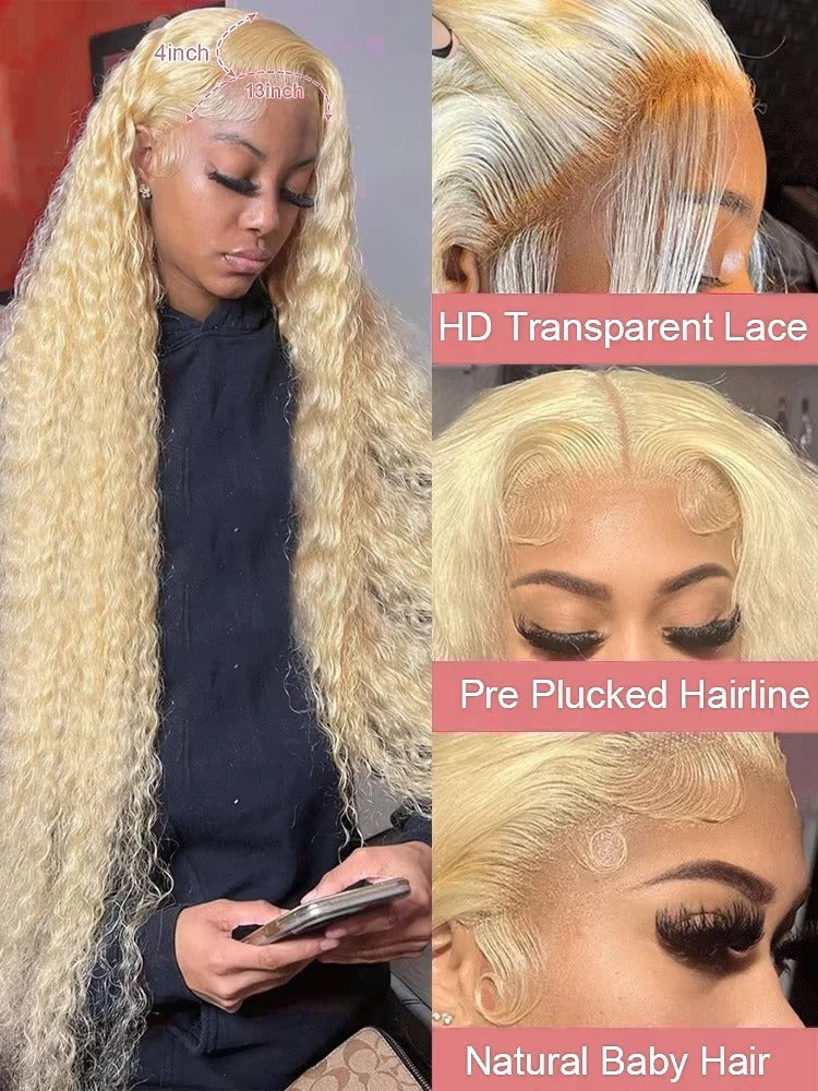 613 Curly Honey Blonde HD Lace Front Human Hair Wig (Loose Deep Wave, 13x4/13x6)