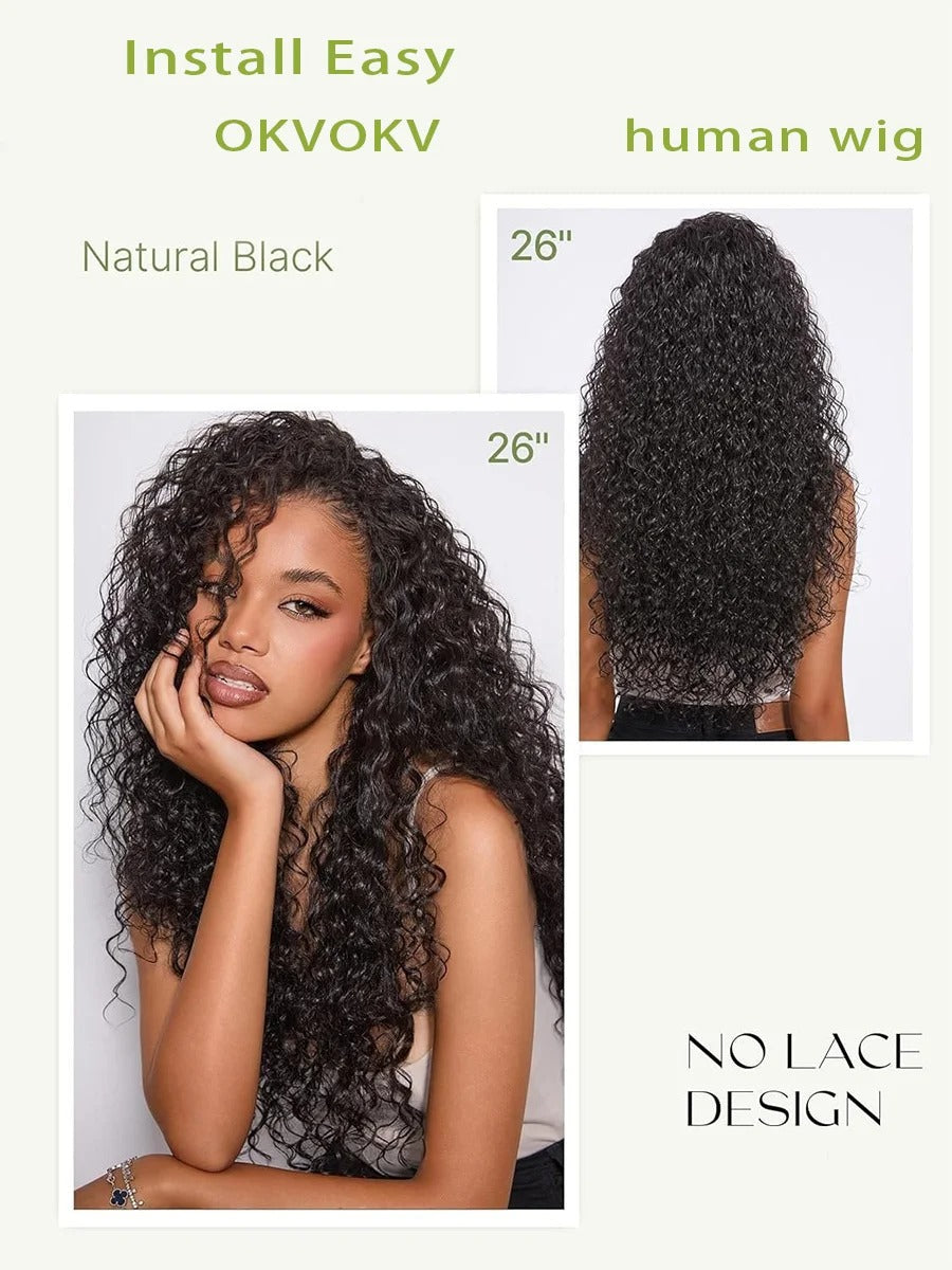 Jerry Curly Half Wig 26" – 200% Density Glueless Human Hair Drawstring Wig