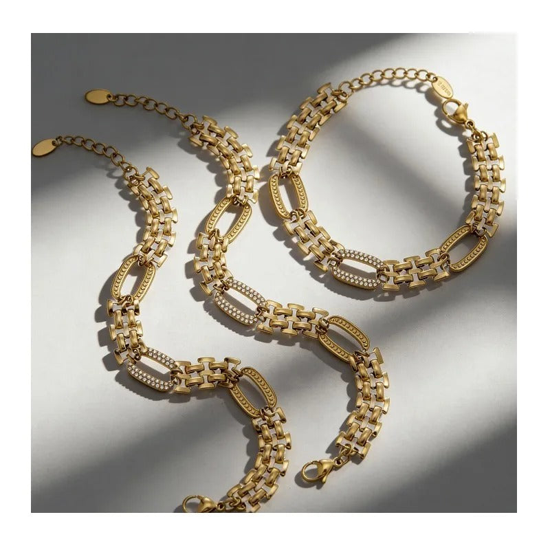 Gold-Plated Zircon Stainless Steel Bracelet for Women