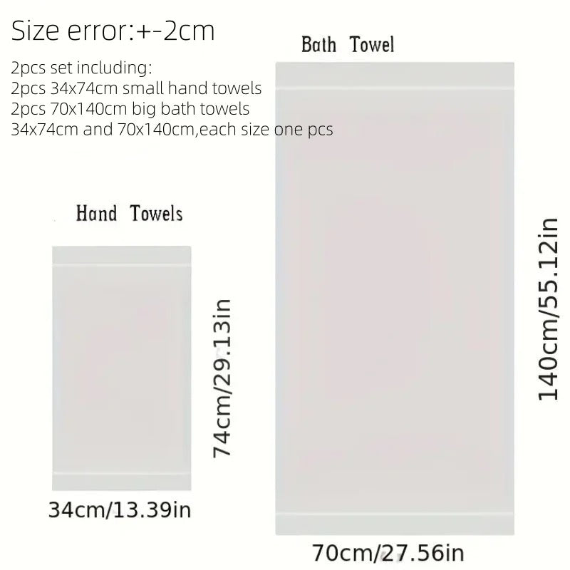 Black Cotton Embroidered Hotel Bath Towels (2pcs, Quick-Dry)