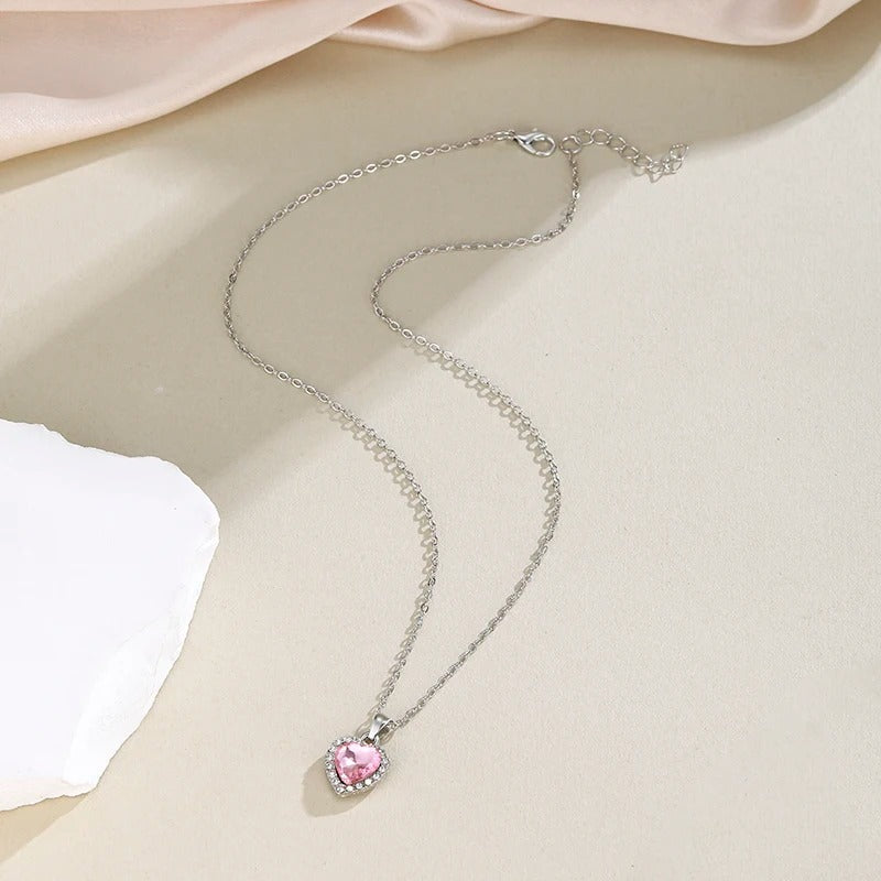 Romantic Pink Heart Zircon Pendant Necklace – Women’s Jewelry Gift