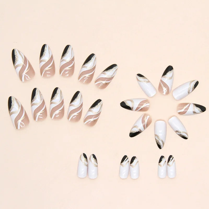 24 Almond-Shaped False Nails with Jelly Glue Sticker & Nail File