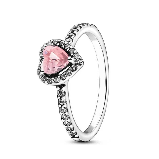 925 Sterling Silver Heart Charm Rings (Pink, Blue, Green, Black) – Women’s Fashion Jewelry Gift for Mother