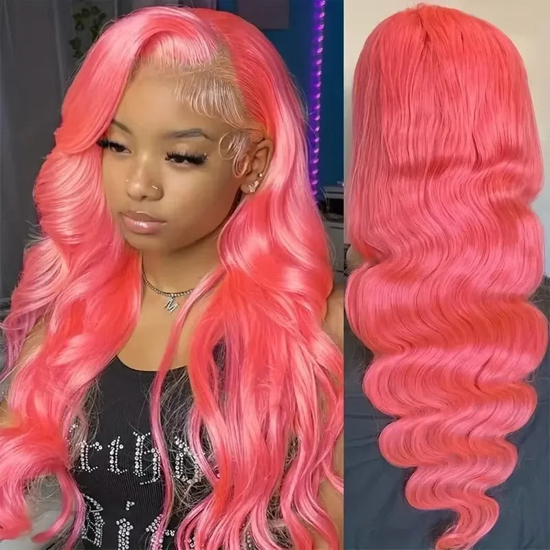 30–32" Pink Body Wave HD Lace Frontal Human Hair Wig (613 Brazilian)
