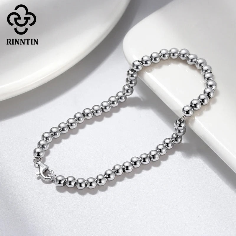Rinntin 925 Sterling Silver 4mm Bead Ball Bracelet (SB103)