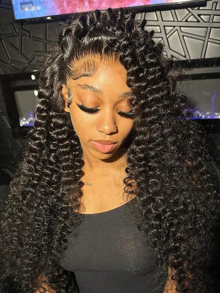250 Density Deep Wave Human Hair Lace Frontal Wig (13x6 HD, 30–40 Inch, Bleached Knots)