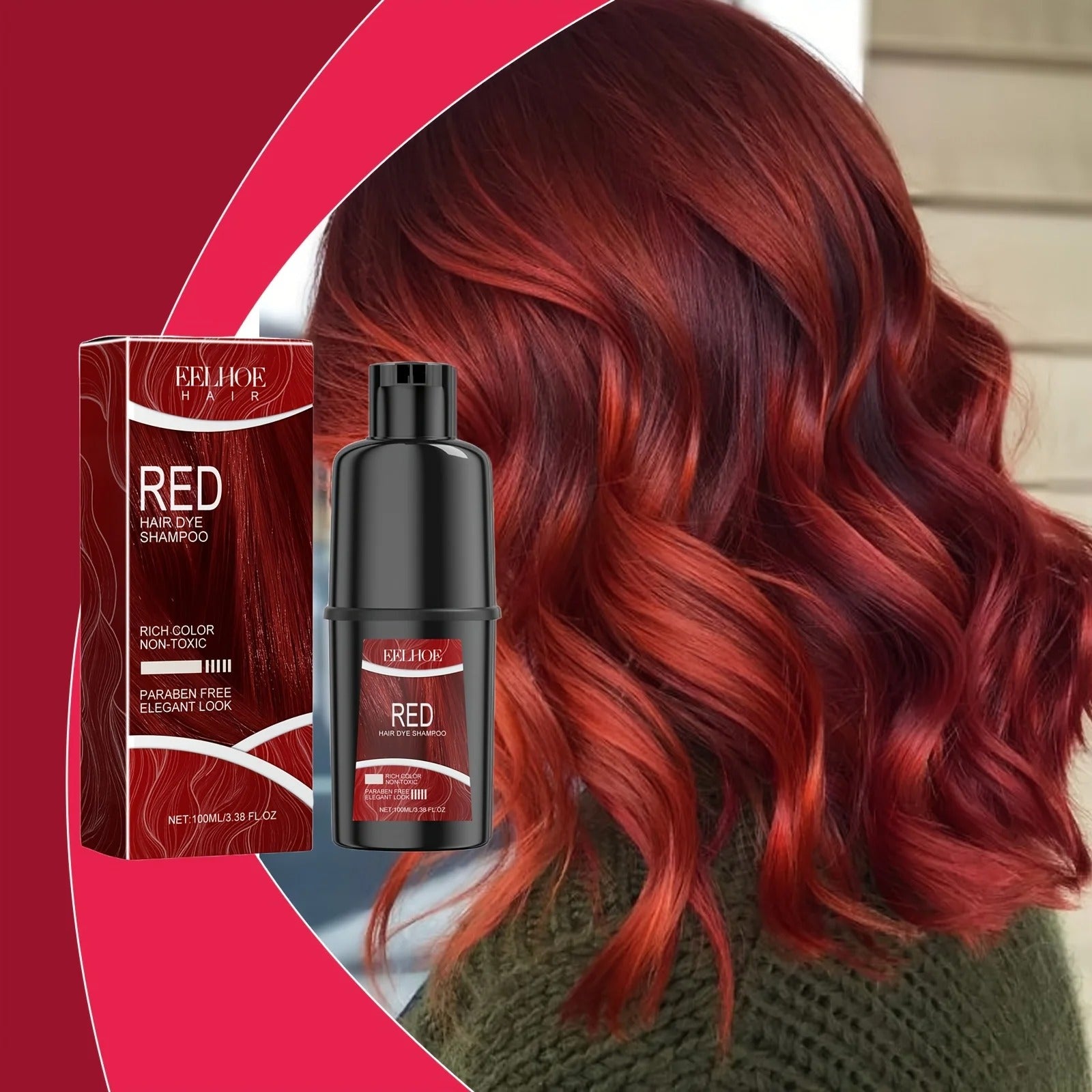 Red Hair Dye Shampoo 2pcs – 3-in-1 Coloring, Hydrating & Softening Shampoo