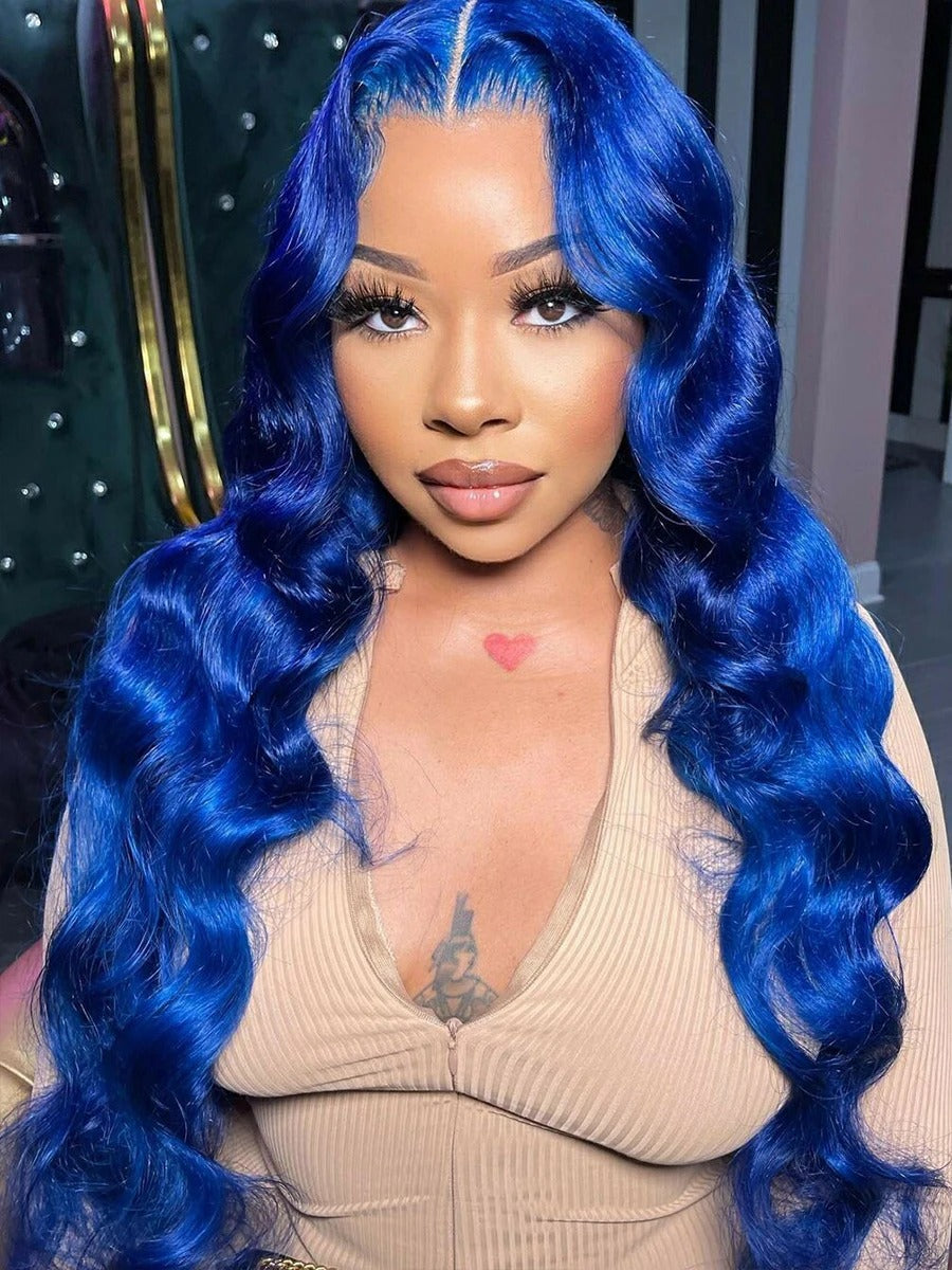 Blue Body Wave 13x4 HD Lace Front Wig (Pre-Plucked, Brazilian Human Hair)