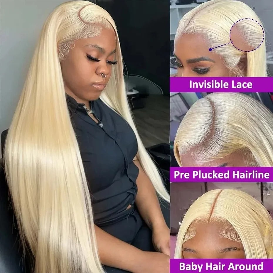 613 Blonde HD Lace Front Wig – Bone Straight Human Hair (13x4/13x6/360, 200–250% Density)
