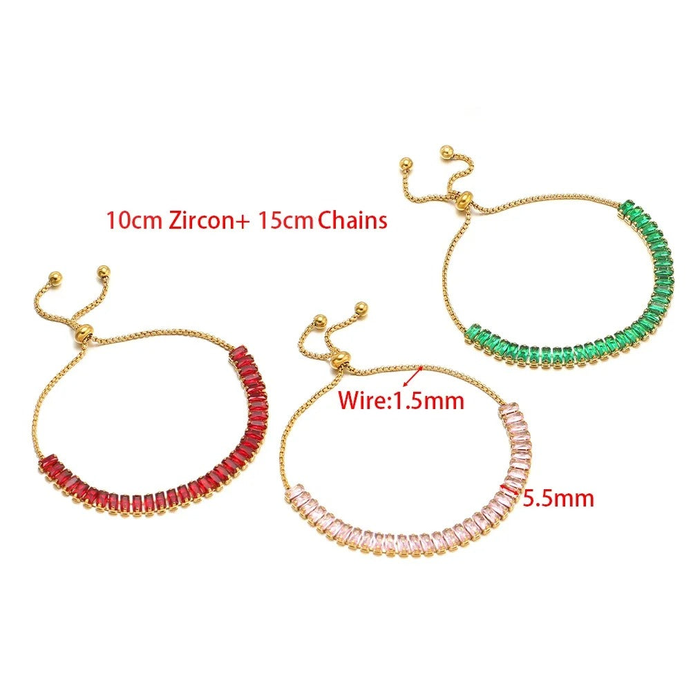Stainless Steel CZ Inlaid Gold Chain Bracelet for Women