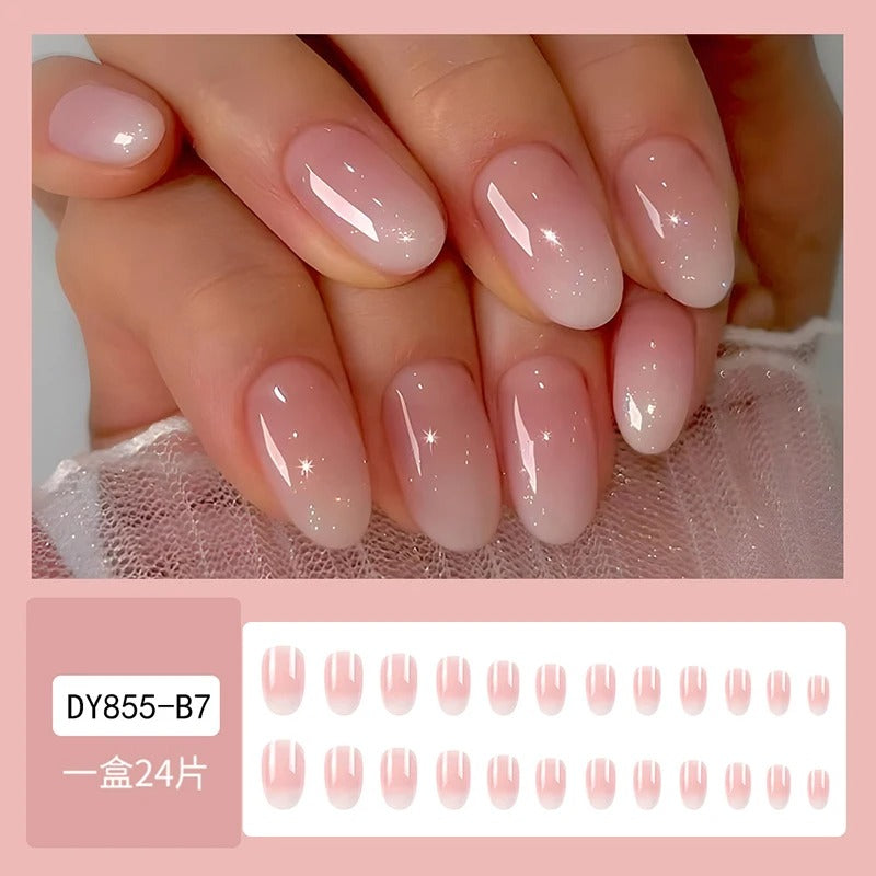 24Pcs Pink Gradient Glossy Press-On Nails (Oval)