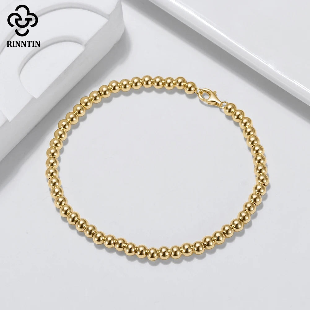 Rinntin 925 Sterling Silver 4mm Bead Ball Bracelet (SB103)