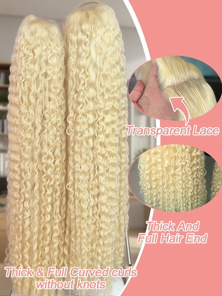 613 Curly Honey Blonde HD Lace Front Human Hair Wig (Loose Deep Wave, 13x4/13x6)