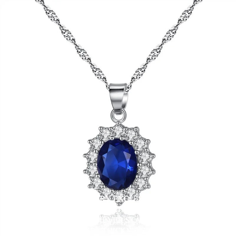 Luxury Blue Sunflower Silver Bridal Jewelry Set (3pcs) – Dubai Style, Women’s Anniversary Gift, Wholesale J5519