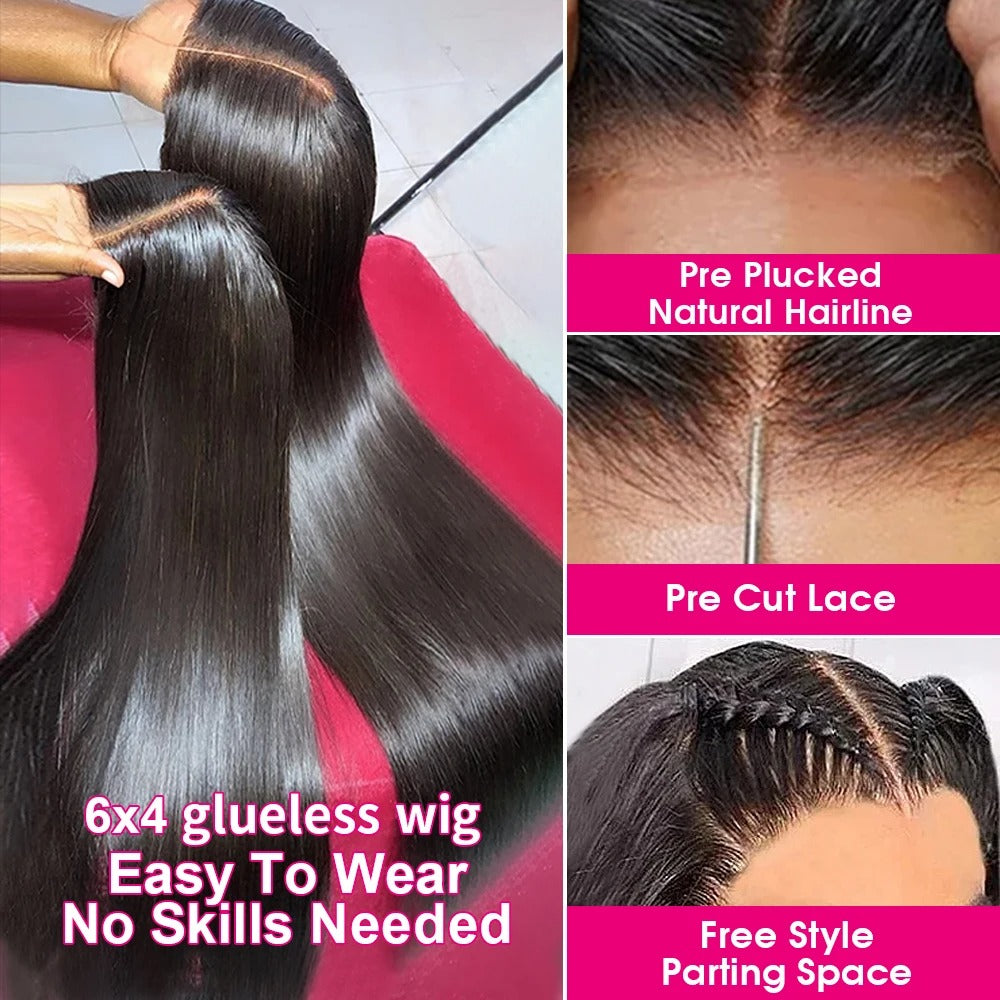 Wear & Go 6x4 Bone Straight Glueless Human Hair Wig