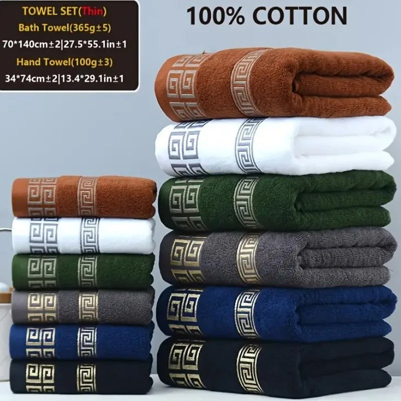 Black Cotton Embroidered Hotel Bath Towels (2pcs, Quick-Dry)