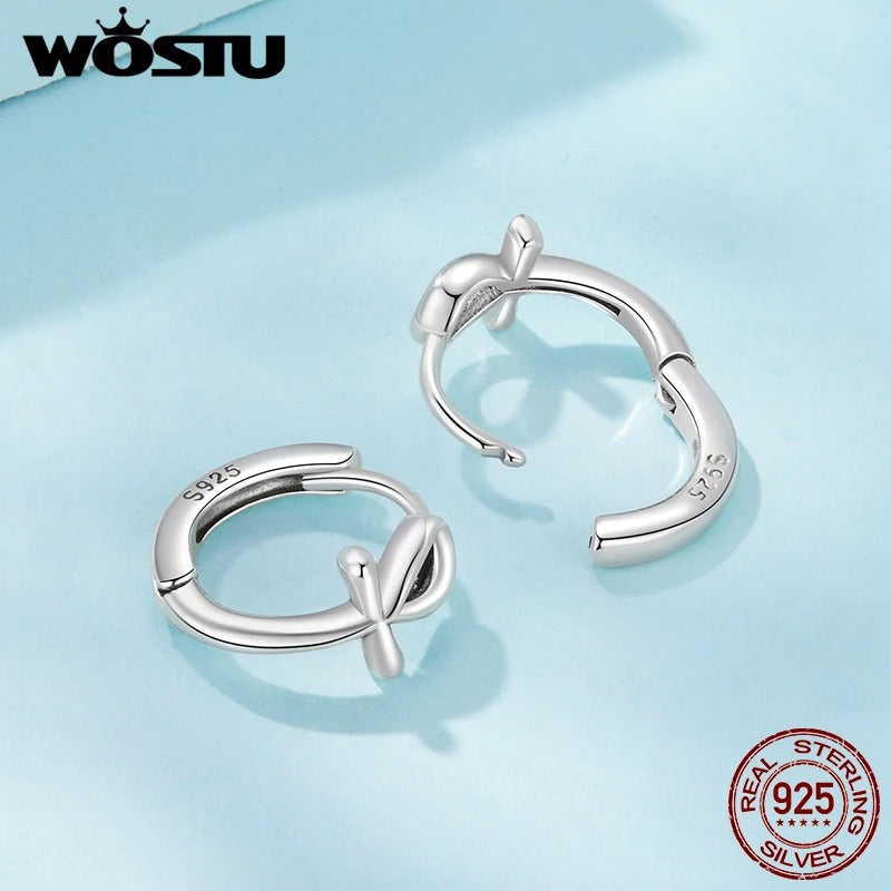 WOSTU 925 Sterling Silver Ankh Cross Huggie Earrings