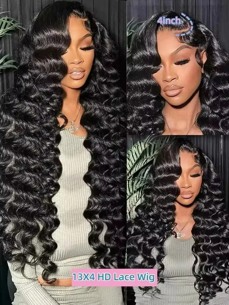 250 Density Deep Wave Human Hair Lace Frontal Wig (13x6 HD, 30–40 Inch, Bleached Knots)
