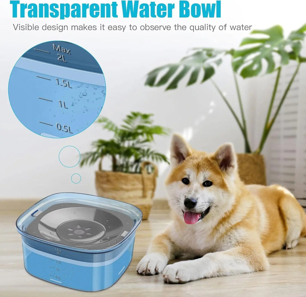 70oz Spill-Proof Dog Water Bowl – 2L Large No-Splash Slow Feeder
