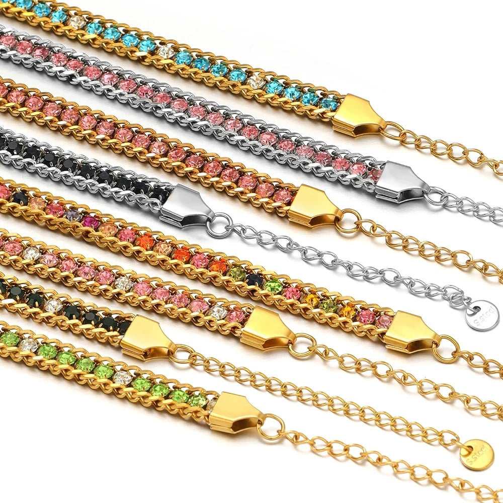 Stainless Steel CZ Inlaid Gold Chain Bracelet for Women