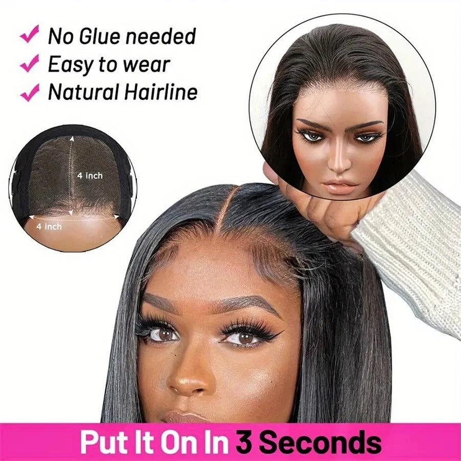 Smooth Straight Human Hair Wig – Pre-Plucked, Ready-to-Wear, 5x5 Closure & 13x4 Lace Front