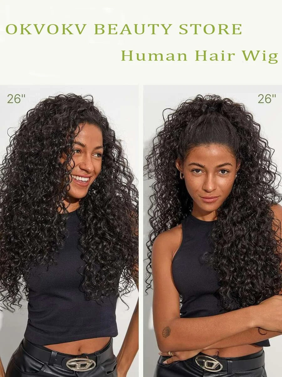 Jerry Curly Half Wig 26" – 200% Density Glueless Human Hair Drawstring Wig