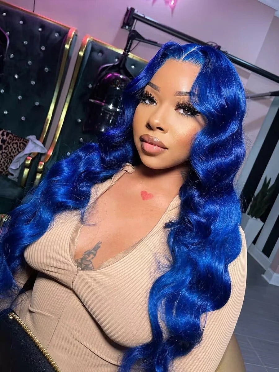 Blue Body Wave 13x4 HD Lace Front Wig (Pre-Plucked, Brazilian Human Hair)