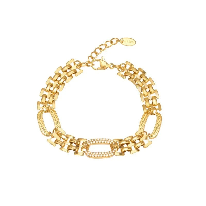 Gold-Plated Zircon Stainless Steel Bracelet for Women