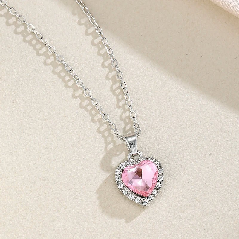 Romantic Pink Heart Zircon Pendant Necklace – Women’s Jewelry Gift
