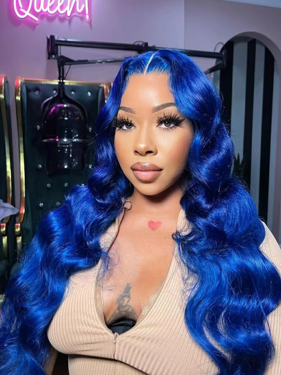 Blue Body Wave 13x4 HD Lace Front Wig (Pre-Plucked, Brazilian Human Hair)